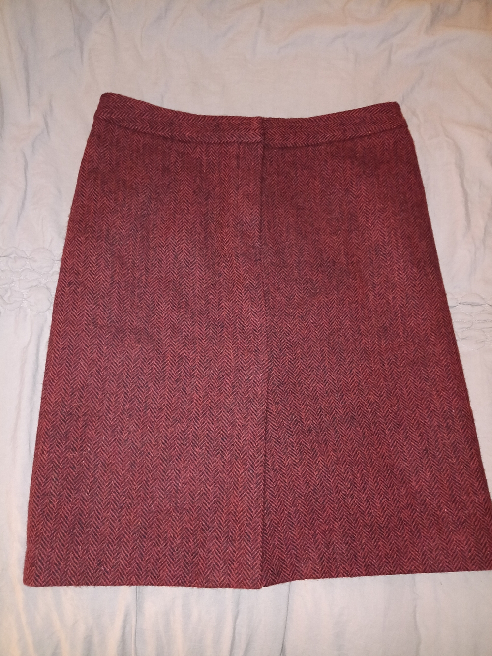 Searle Red Black Herringbone Lambs Wool Pencil Skirt Tailored Knee Length